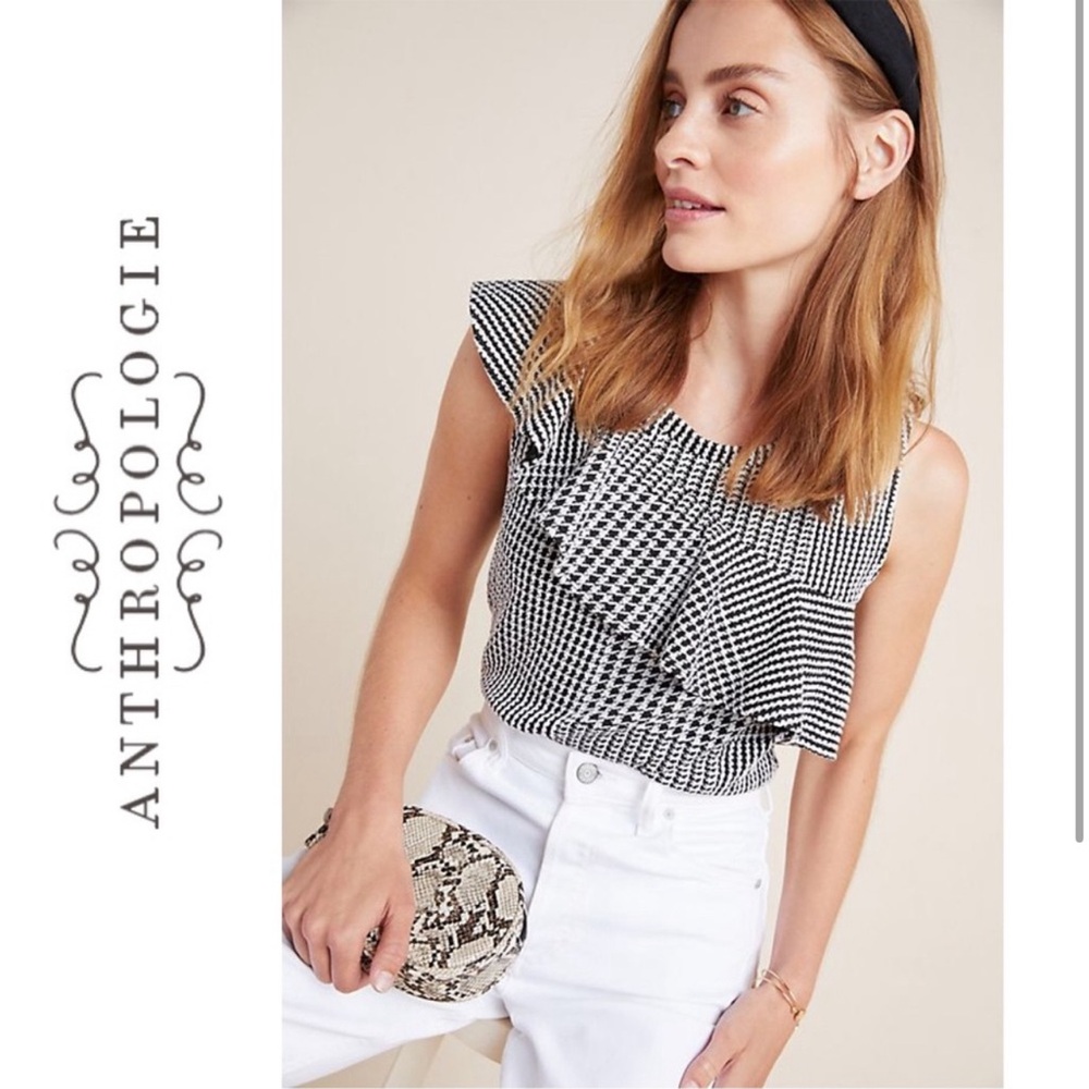 Anthropologie Callan Ruffled Top Black & White M